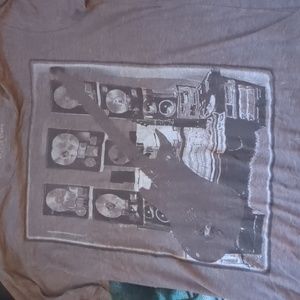 Record albums T-shirt with guitar and music set up